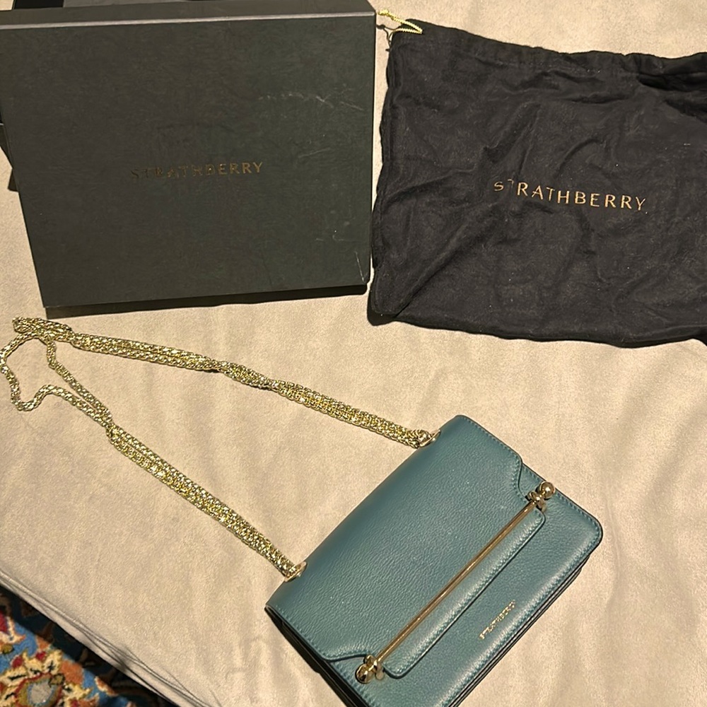 Strathberry olive green mini bag